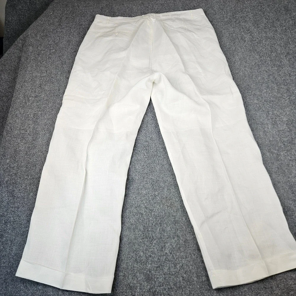 Steve Harvey Mens White 100% Linen Pleated Dress Pants 38 Crown Logo Trousers